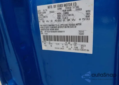 2010 Ford F-150 Svt Raptor from USA, damaged, VIN 1FTEX1E68AFA59011